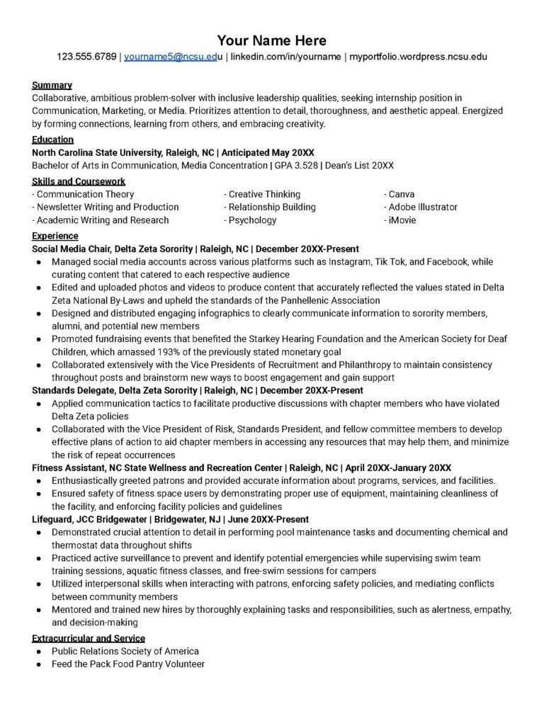 Communication Resume Template