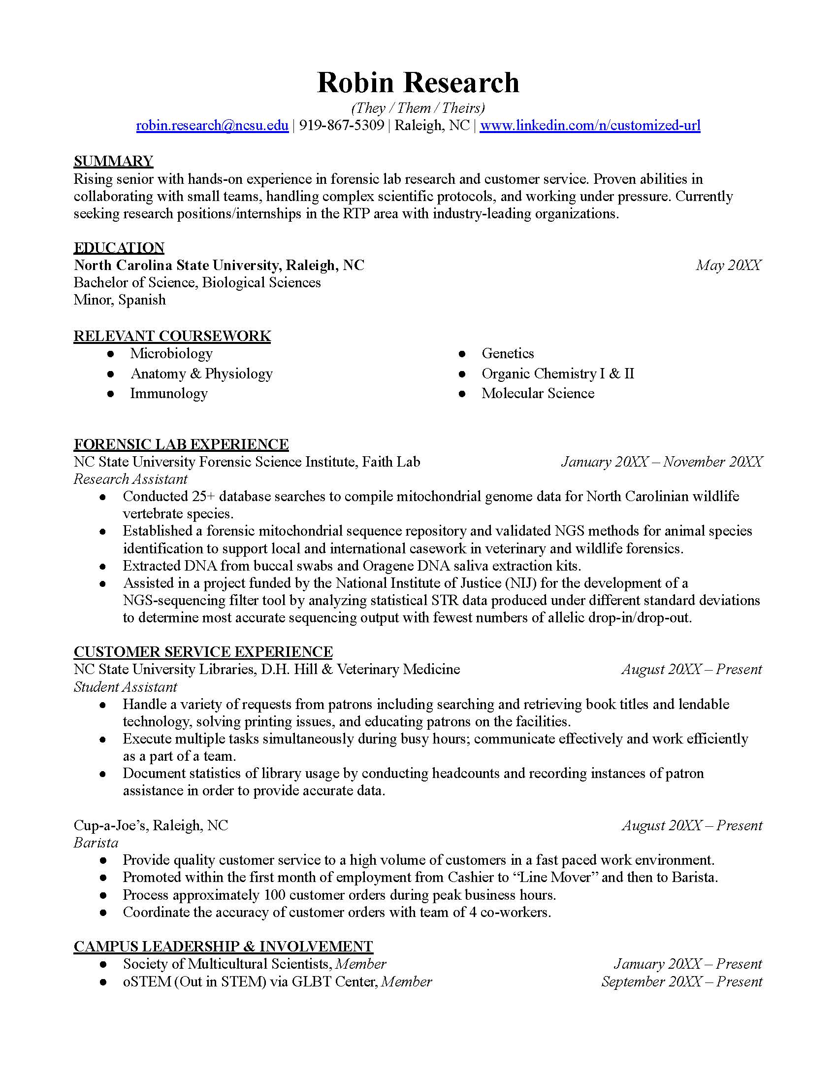 Research Resume Template